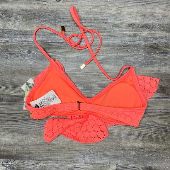 Roxy Women's Coral Moderate Cover Love Seeker Flutter Tri Bikini Swim Top sz S - Picture 3 of 4